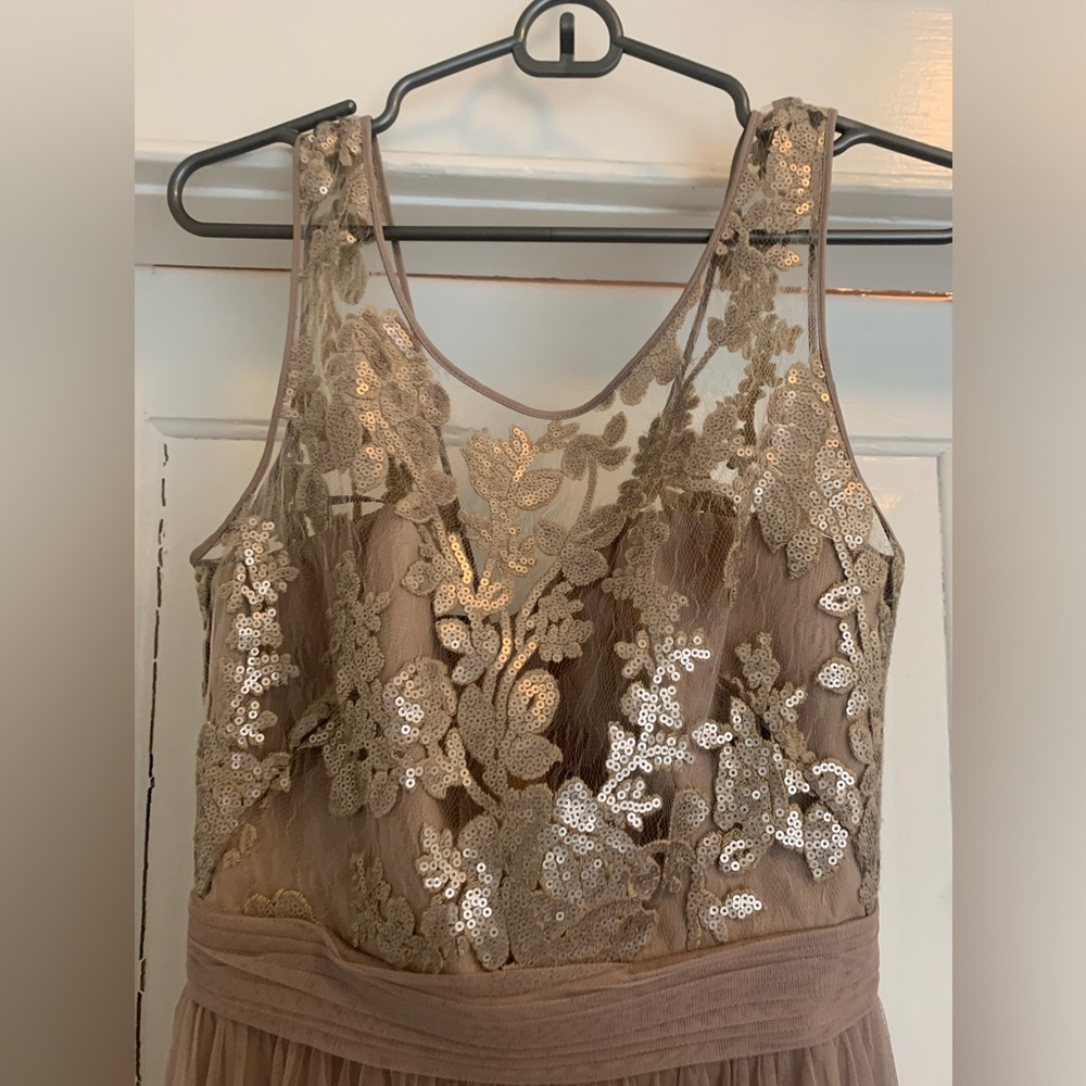 Taupe Amsale bridesmaid dress (sequin and soft tulle)